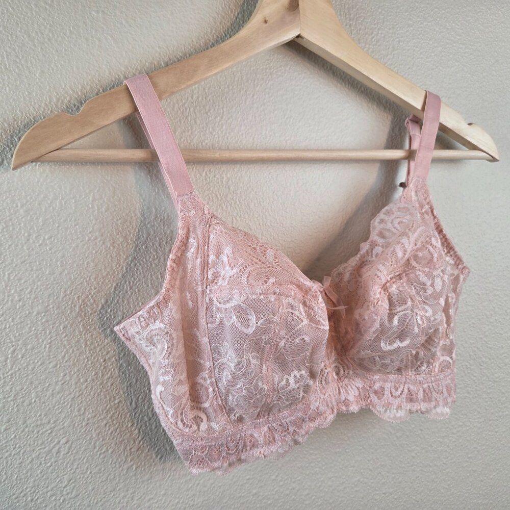 Panache Andorra Wireless Bra Size 32F Full Cup Soft Blush Pink Lace NEW Romantic - Picture 3 of 8
